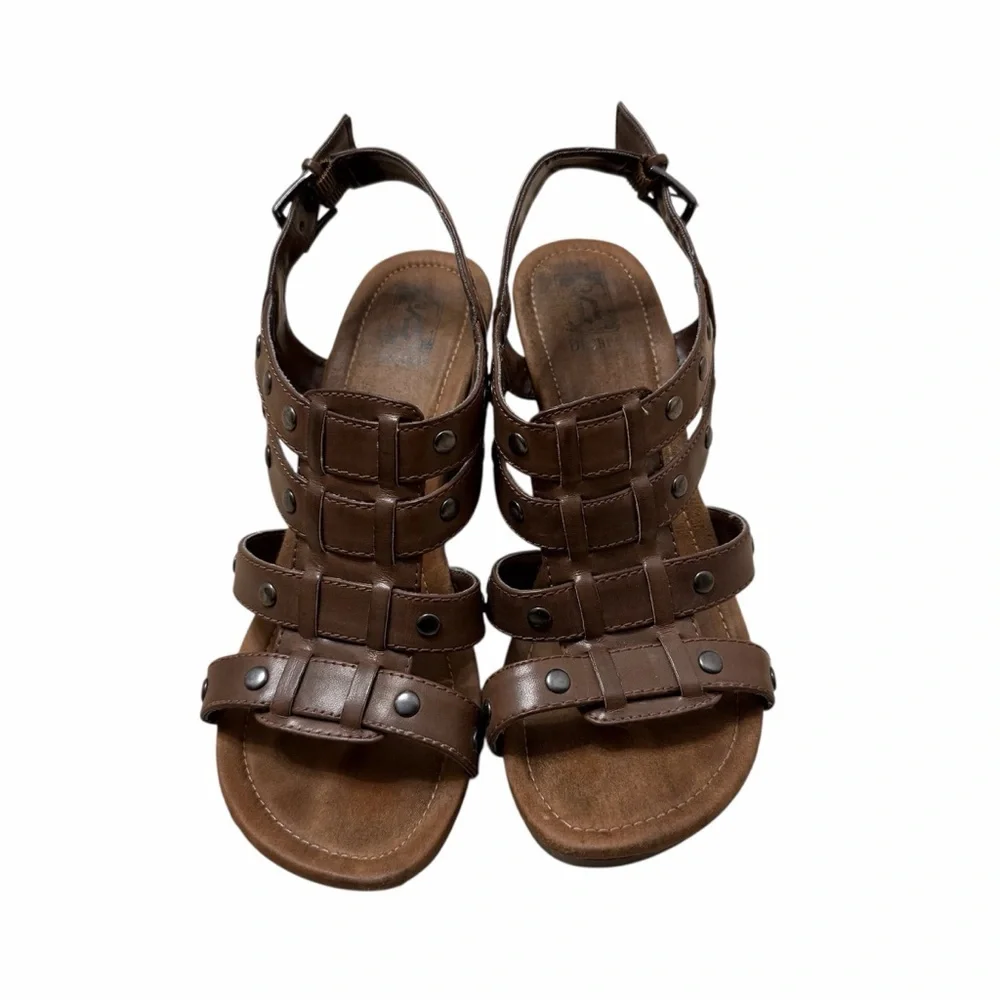 Y2K Decree Strappy Wedge Heeled Sandals Women’s 9 Brown Studded Chunky Boho